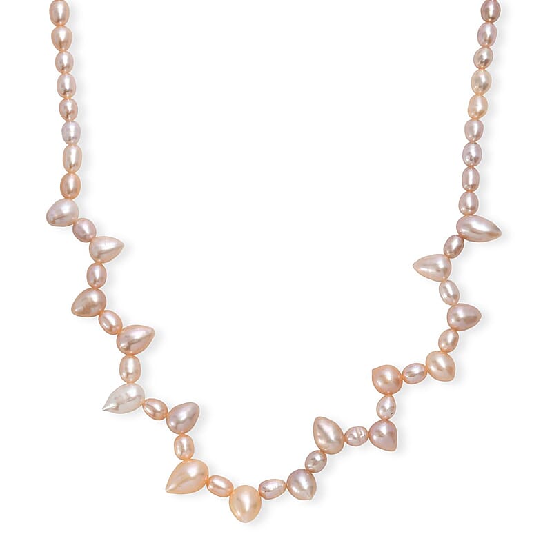 GCS Multi Color Freshwater Pearl Oval and Drop Shape Dancing Necklace in Rhodium Over Sterling Silver 18 Inches