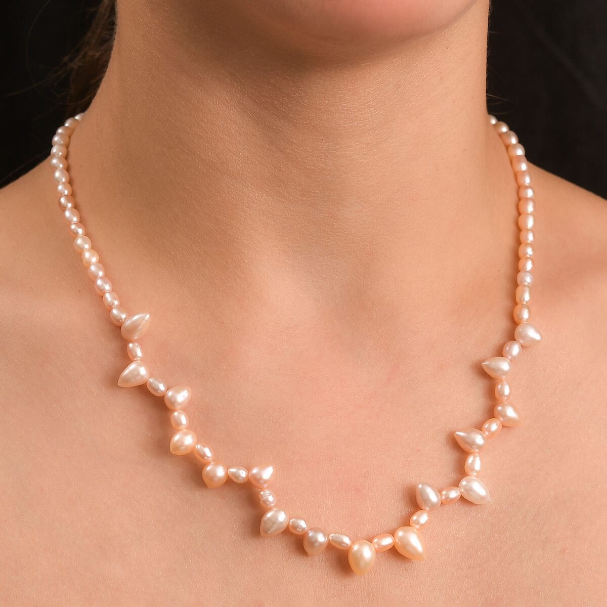 Multi Color Freshwater Pearl Oval and Drop Shape Necklace in Rhodium Over Sterling Silver 18 Inches image number 2