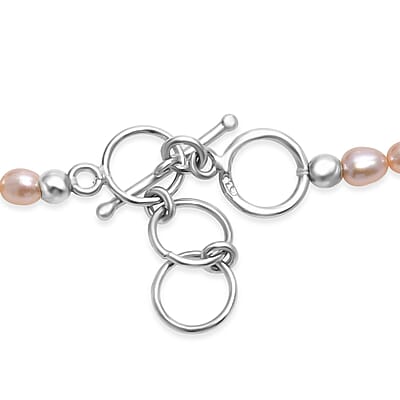 GCS Multi Color Freshwater Pearl Oval and Drop Shape Dancing Necklace in Rhodium Over Sterling Silver 18 Inches