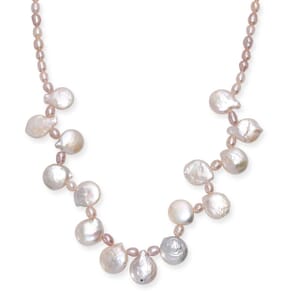 Multi Color Freshwater Pearl Oval and Fancy Shape Necklace in Rhodium Over Sterling Silver 18 Inches