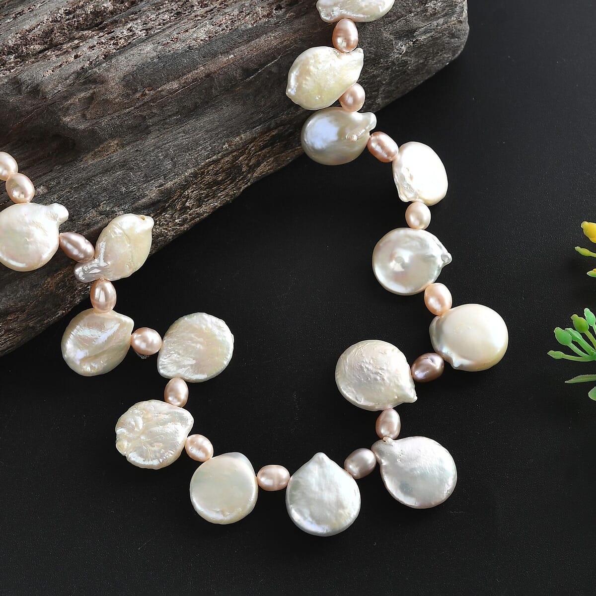 Multi Color Freshwater Pearl Oval and Fancy Shape Necklace in Rhodium Over Sterling Silver 18 Inches image number 1
