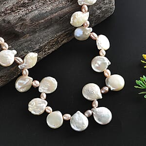 Multi Color Freshwater Pearl Oval and Fancy Shape Necklace in Rhodium Over Sterling Silver 18 Inches