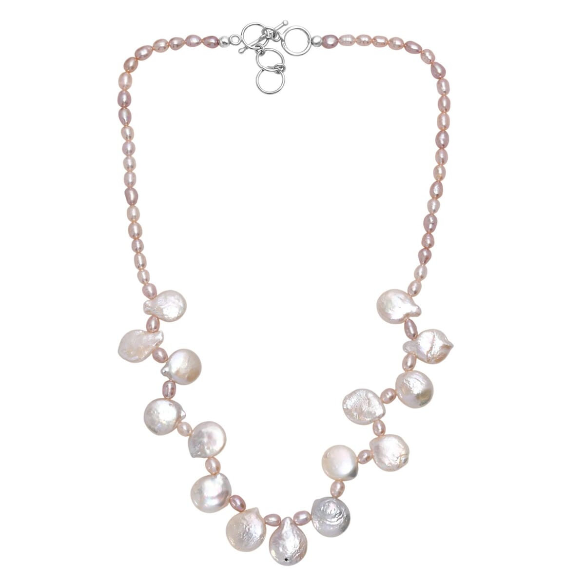 Multi Color Freshwater Pearl Oval and Fancy Shape Necklace in Rhodium Over Sterling Silver 18 Inches image number 3