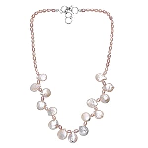 Multi Color Freshwater Pearl Oval and Fancy Shape Necklace in Rhodium Over Sterling Silver 18 Inches