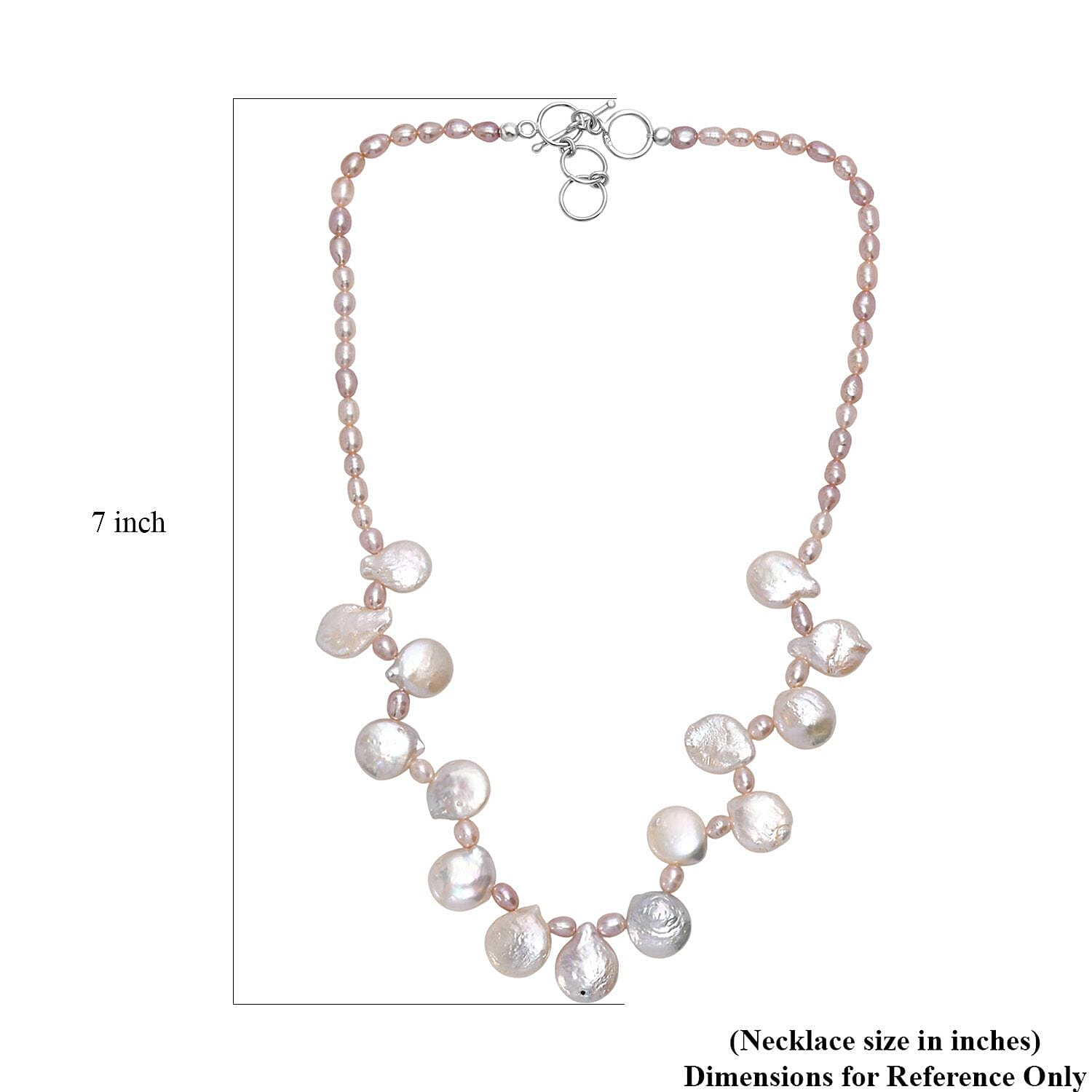 Multi Color Freshwater Pearl Oval and Fancy Shape Necklace in Rhodium Over Sterling Silver 18 Inches