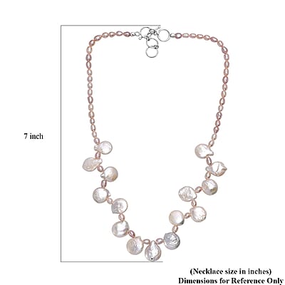 Multi Color Freshwater Pearl Oval and Fancy Shape Necklace in Rhodium Over Sterling Silver 18 Inches