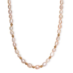 Peach Freshwater Pearl Potato Shape Necklace in 18K Vermeil Yellow Gold Over Sterling Silver 18-20 Inches