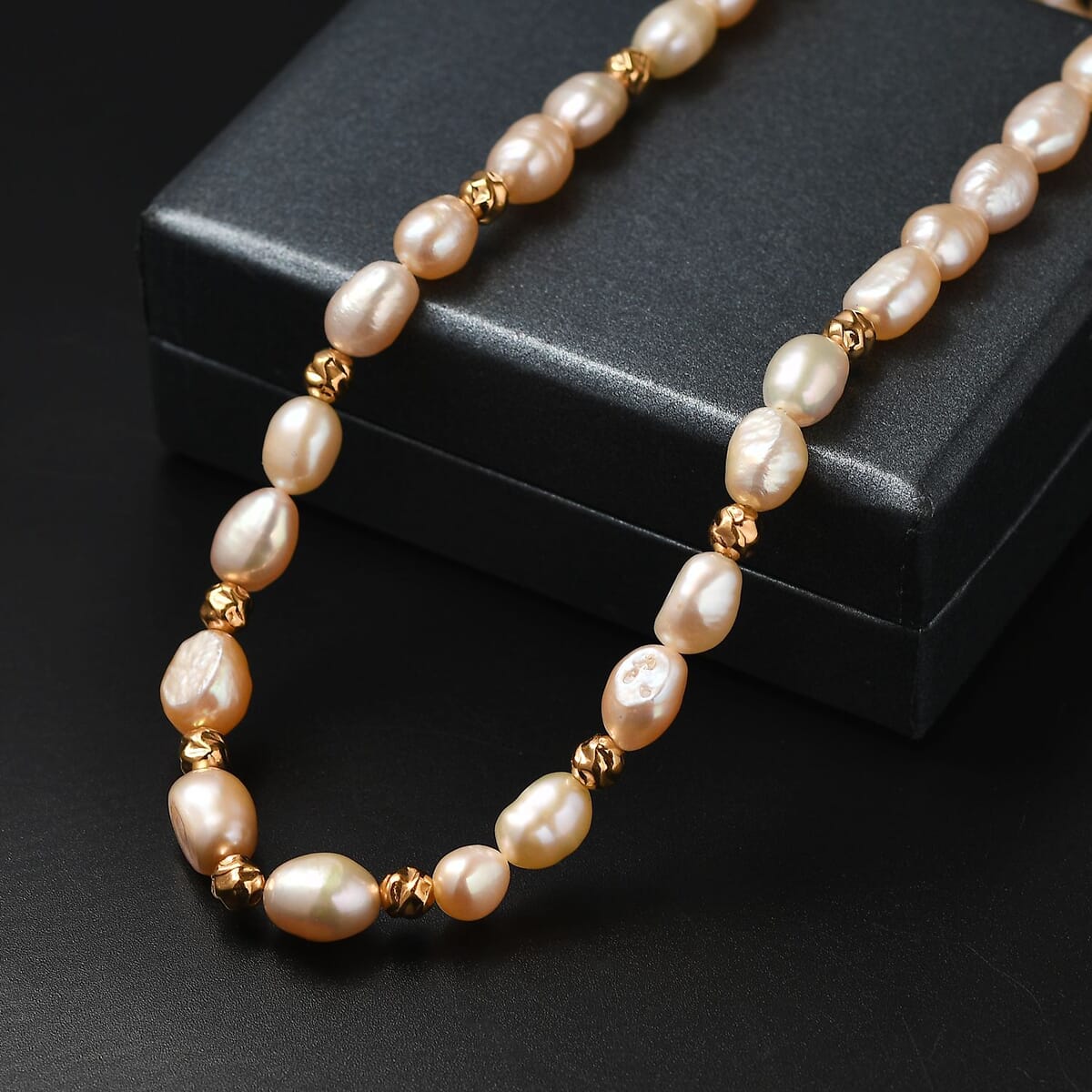 Peach Freshwater Pearl Potato Shape Necklace in 18K Vermeil Yellow Gold Over Sterling Silver 18-20 Inches image number 1