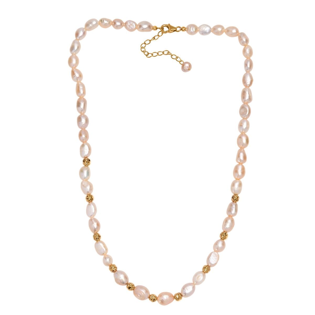 Peach Freshwater Pearl Potato Shape Necklace in 18K Vermeil Yellow Gold Over Sterling Silver 18-20 Inches image number 3