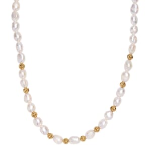 White Color Freshwater Pearl Necklace in 18K Vermeil Yellow Gold Over Sterling Silver 18 Inches