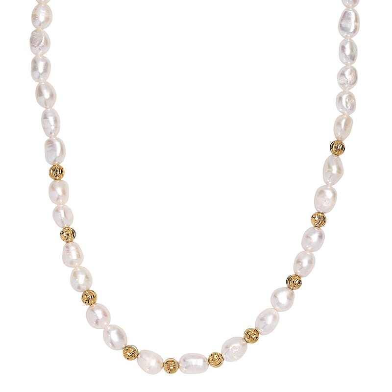 White Color Freshwater Pearl Golden Shoreline Necklace in 18K Vermeil Yellow Gold Over Sterling Silver 18 Inches