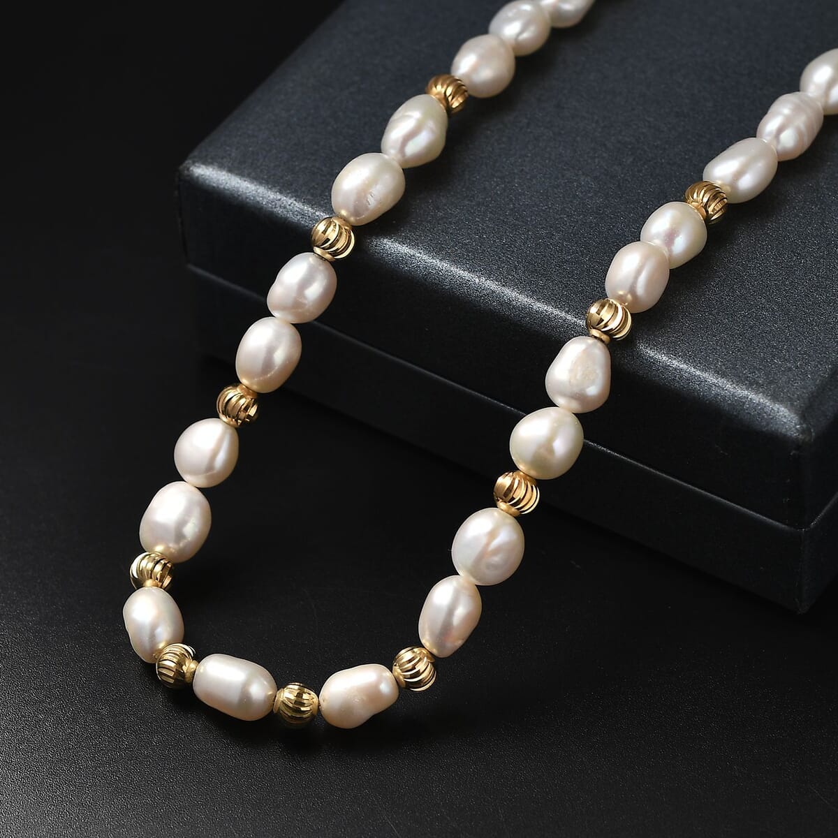 White Color Freshwater Pearl Necklace in 18K Vermeil Yellow Gold Over Sterling Silver 18 Inches image number 1
