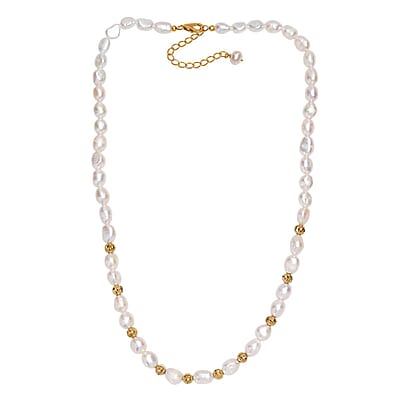 White Color Freshwater Pearl Golden Shoreline Necklace in 18K Vermeil Yellow Gold Over Sterling Silver 18 Inches
