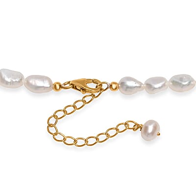 White Color Freshwater Pearl Golden Shoreline Necklace in 18K Vermeil Yellow Gold Over Sterling Silver 18 Inches