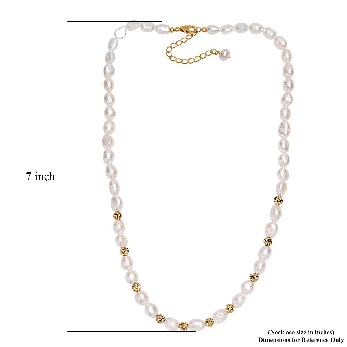 White Color Freshwater Pearl Golden Shoreline Necklace in 18K Vermeil Yellow Gold Over Sterling Silver 18 Inches