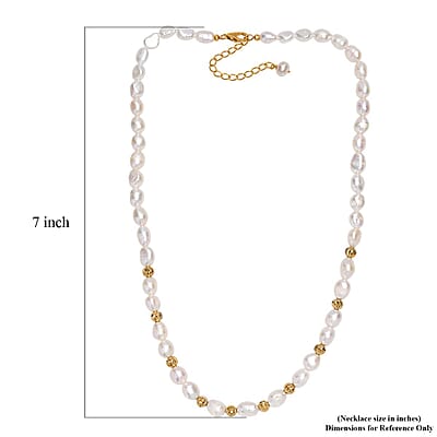 White Color Freshwater Pearl Golden Shoreline Necklace in 18K Vermeil Yellow Gold Over Sterling Silver 18 Inches