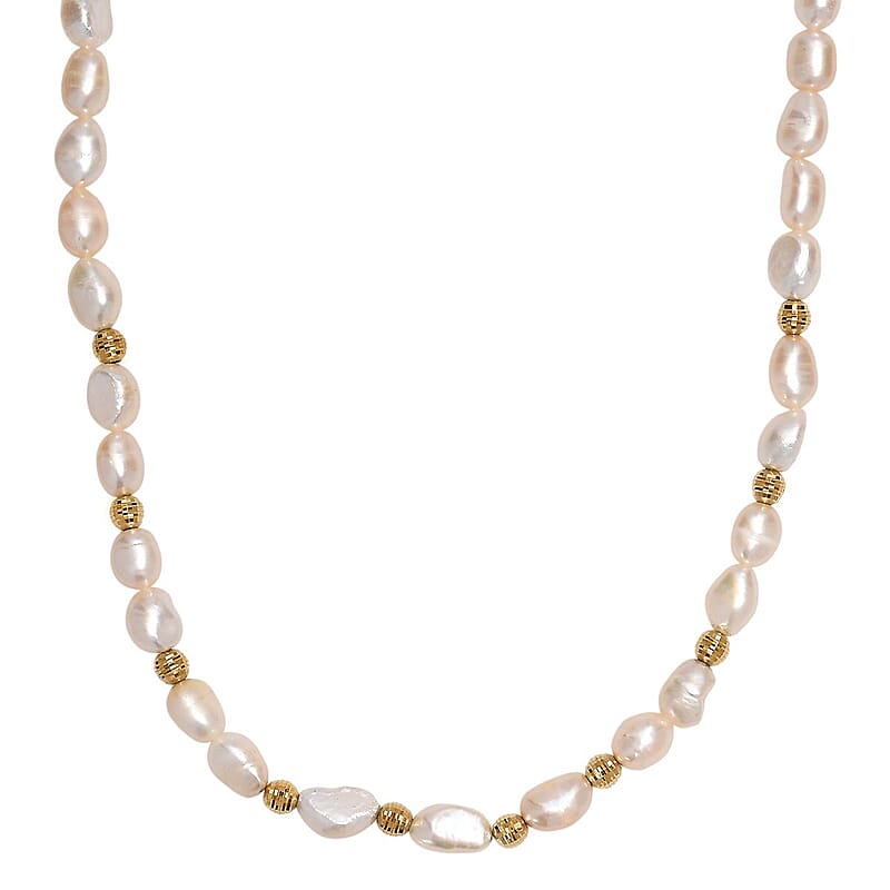 Pink Freshwater Pearl Golden Shoreline Necklace in 18K Vermeil Yellow Gold Over Sterling Silver 18 Inches