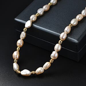 Pink Freshwater Pearl Golden Shoreline Necklace in 18K Vermeil Yellow Gold Over Sterling Silver 18 Inches