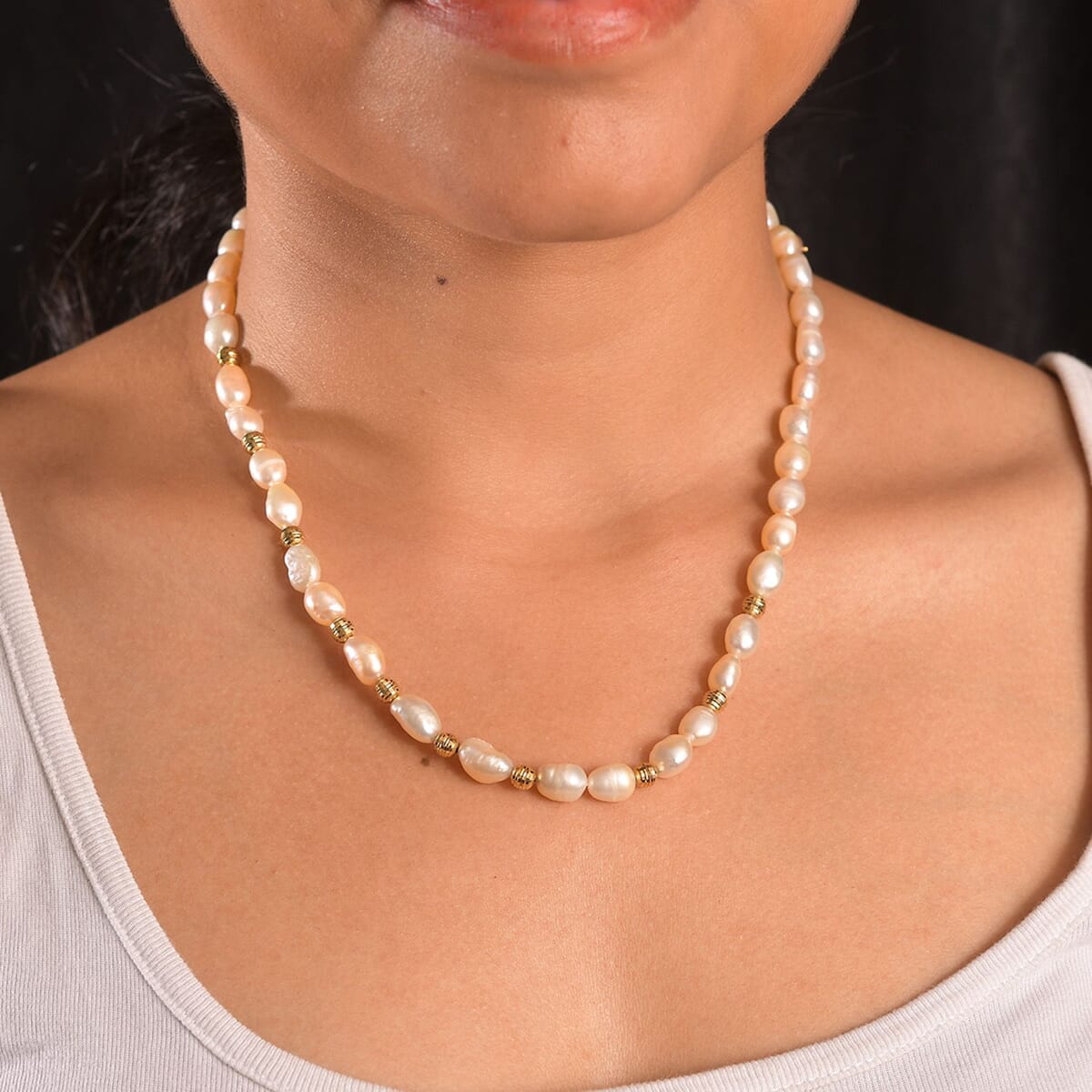 Pink Freshwater Pearl Necklace in 18K Vermeil Yellow Gold Over Sterling Silver 18 Inches image number 2