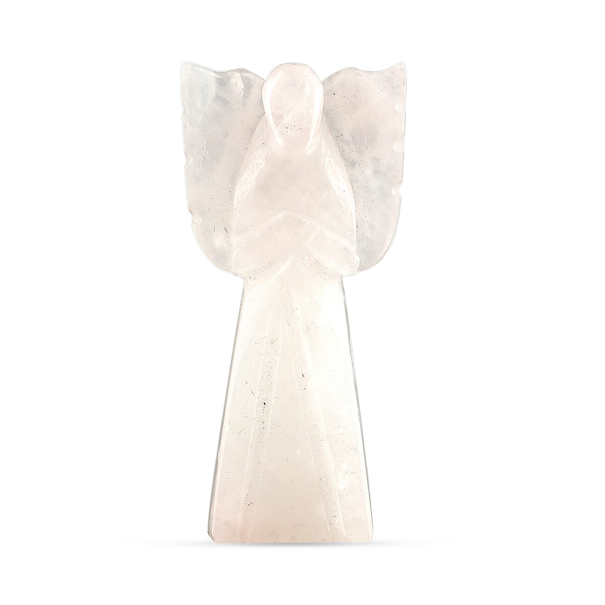 2pc Rose Quartz Gemstone Angel with Matching Cross Pendant Necklace (24-26 Inches) in Silvertone image number 2