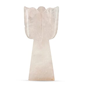 Ankur's Treasure Chest Deal 2pc Rose Quartz Gemstone Angel with Matching Cross Pendant Necklace (24-26 Inches) in Silvertone