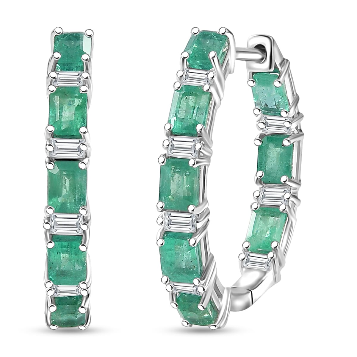D'Joy Premium Kagem Zambian Emerald and Moissanite 4.00 ctw Earrings in Rhodium Over Sterling Silver image number 0