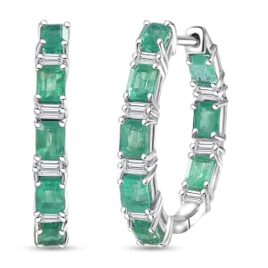 D'Joy Premium Kagem Zambian Emerald and Moissanite 4.00 ctw Earrings in Rhodium Over Sterling Silver