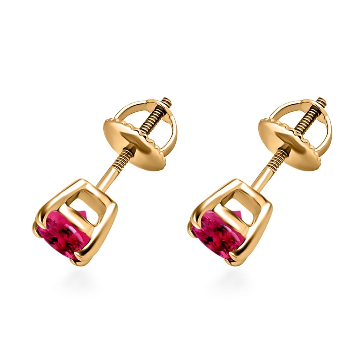 Rhapsody Premium Ouro Fino Rubellite 1.30 ctw Solitaire Stud Earrings in 18K Yellow Gold image number 2