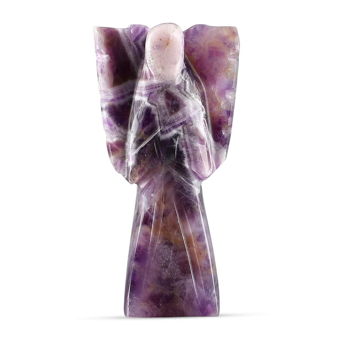 2pc Amythyst Gemstone Angel with Matching Cross Pendant Necklace (24-26 Inches) in Silvertone image number 2