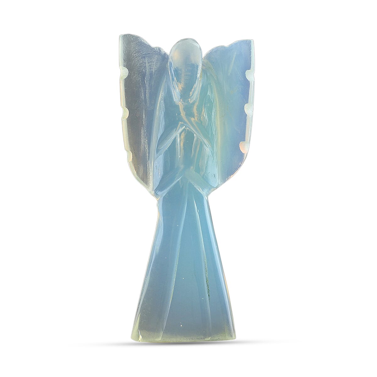 2pc Opalite Gemstone Angel with Matching Cross Pendant Necklace (24-26 Inches) in Silvertone image number 2