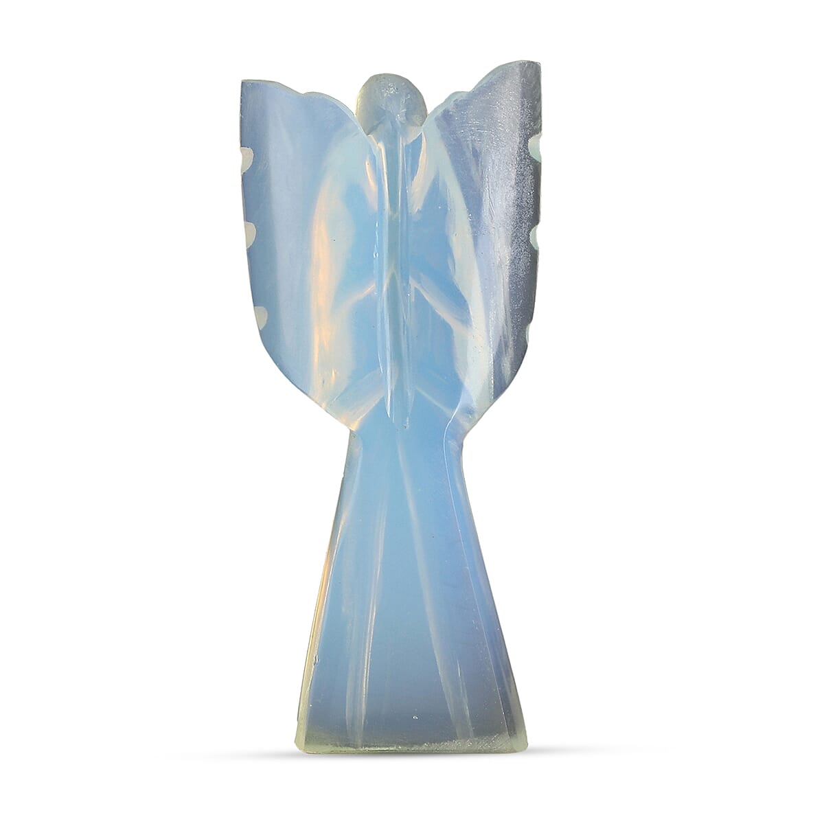 2pc Opalite Gemstone Angel with Matching Cross Pendant Necklace (24-26 Inches) in Silvertone image number 3