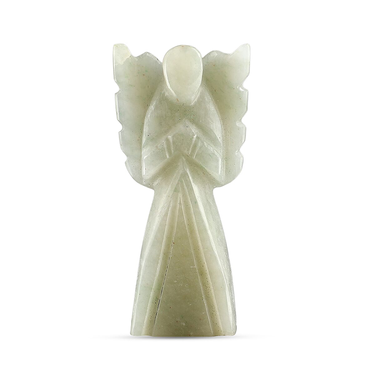 2pc Green Aventurine Gemstone Angel with Matching Cross Pendant Necklace (24-26 Inches) in Silvertone image number 2