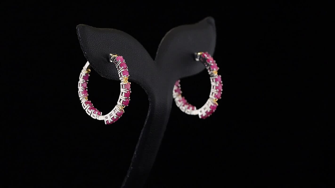 Ruby Hoop Earrings 18K YG Plated and Platinum Bond 3.30 ctw
