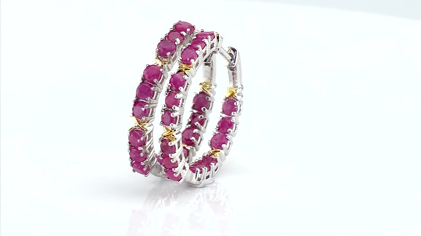 Ruby Hoop Earrings 18K YG Plated and Platinum Bond 3.30 ctw