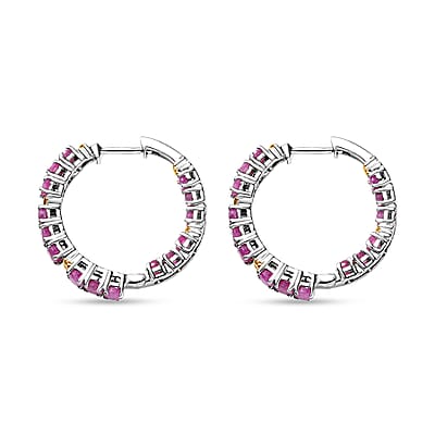 Ruby 3.30 ctw Hoop Earrings 18K YG Plated and Platinum Bond