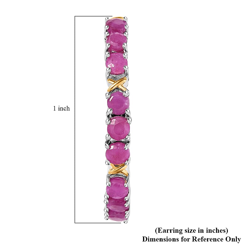 Ruby 3.30 ctw Hoop Earrings 18K YG Plated and Platinum Bond