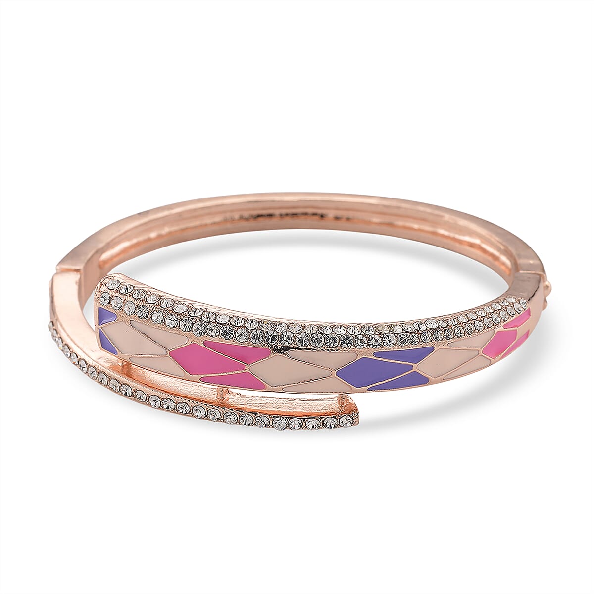 Austrian Crystal Enameled Bangle Bracelet in Rosetone (7.50 In) image number 0