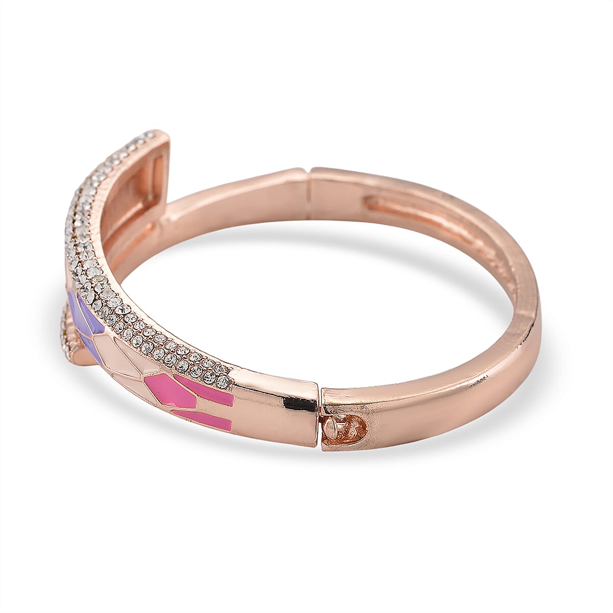 Austrian Crystal Enameled Bangle Bracelet in Rosetone (7.50 In) image number 2