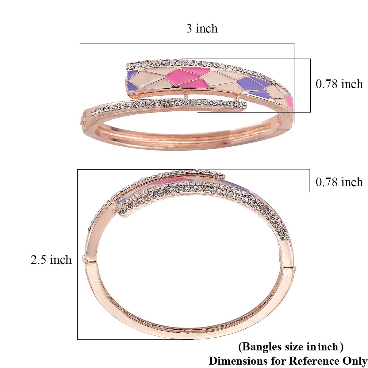 Austrian Crystal Enameled Bangle Bracelet in Rosetone (7.50 In) image number 4