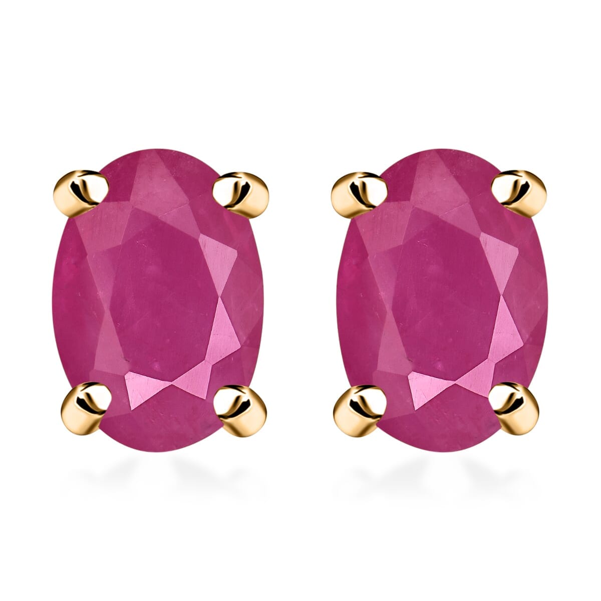 18K Yellow Gold  AAAA   Mozambique Ruby  Solitaire Stud Push Post Earring ,  Gold Wt. 2.5 g 1.16 ctw image number 0