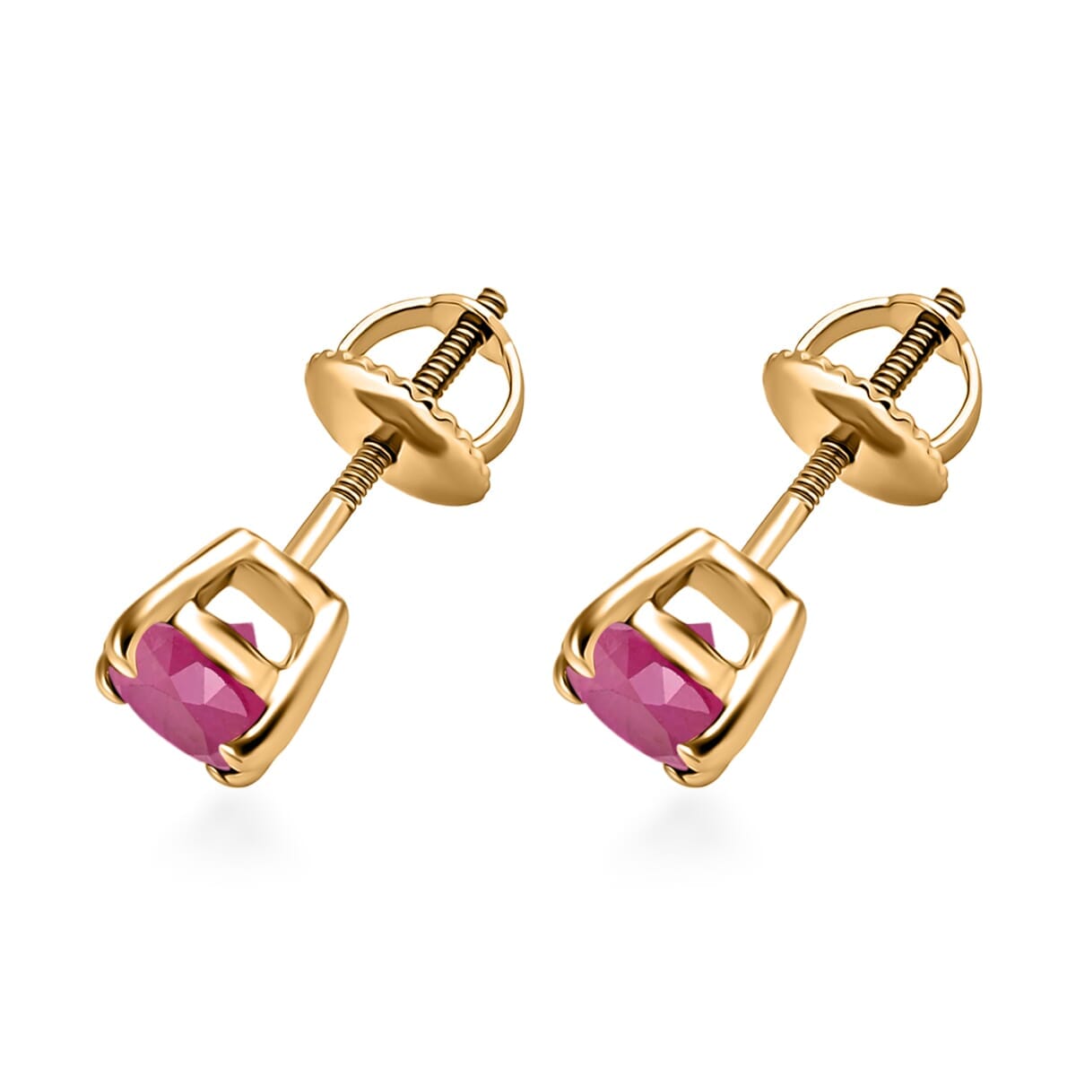 18K Yellow Gold  AAAA   Mozambique Ruby  Solitaire Stud Push Post Earring ,  Gold Wt. 2.5 g 1.16 ctw image number 2