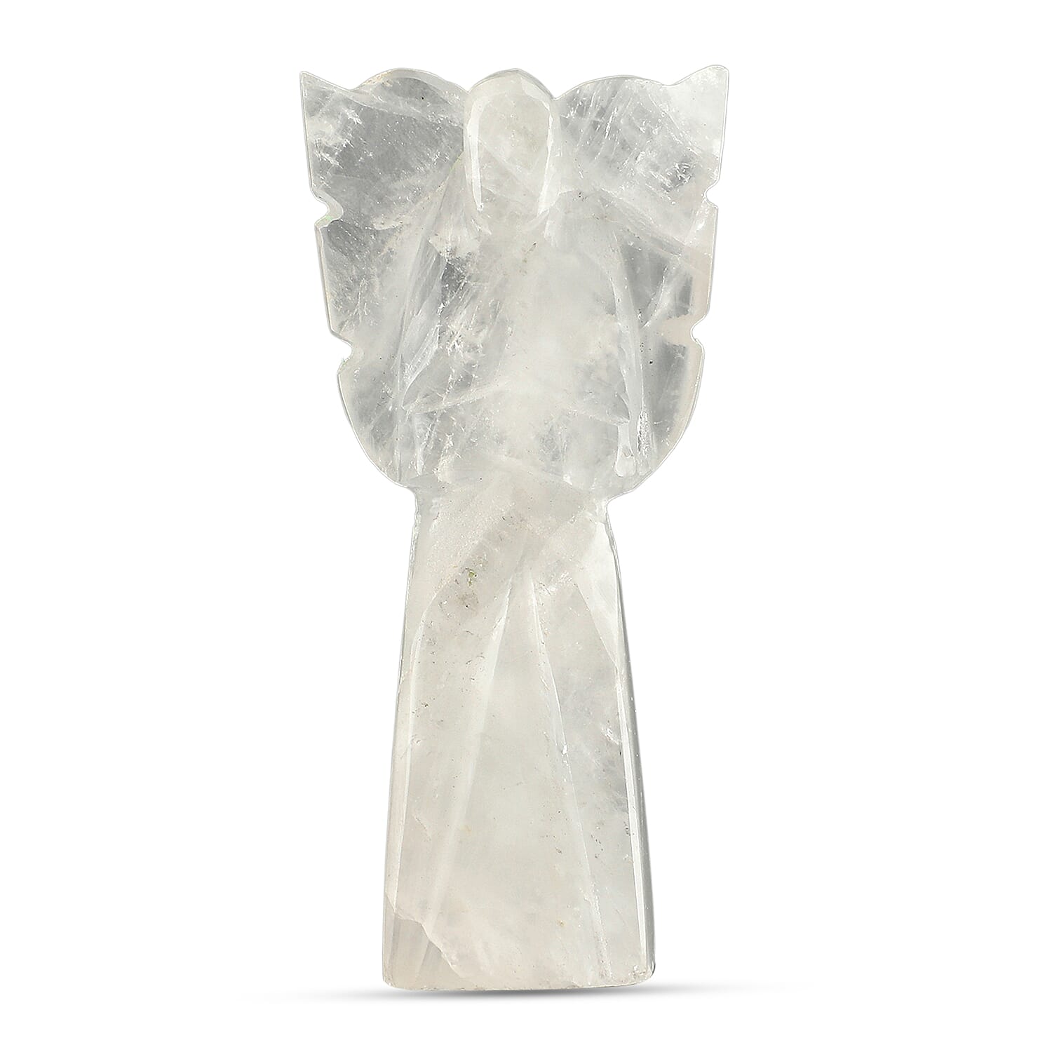 2pc Clear Quartz Gemstone Angel with Matching Cross Pendant Necklace (24-26 Inches) in Silvertone