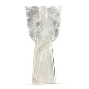 2pc Clear Quartz Gemstone Angel with Matching Cross Pendant Necklace (24-26 Inches) in Silvertone