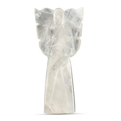 2pc Clear Quartz Gemstone Angel with Matching Cross Pendant Necklace (24-26 Inches) in Silvertone