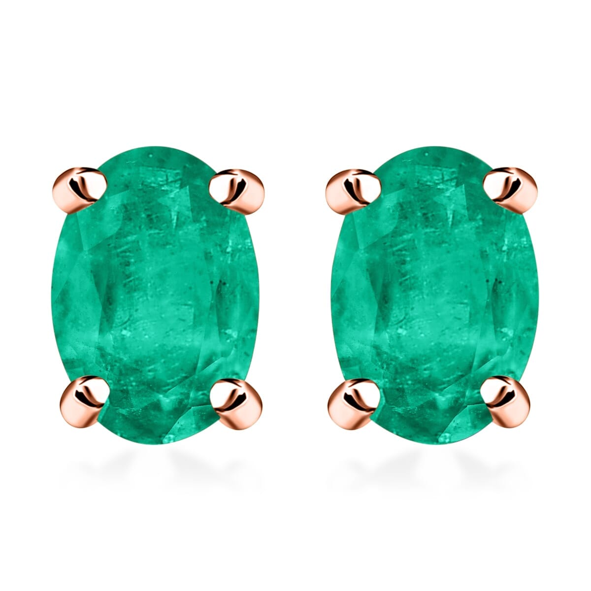 18K Rose Gold  AAAA   Zambian Emerald  Solitaire Stud Push Post Earring ,  Gold Wt. 2.5 g 0.92 ctw image number 0
