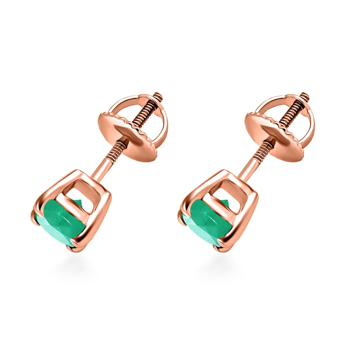 18K Rose Gold  AAAA   Zambian Emerald  Solitaire Stud Push Post Earring ,  Gold Wt. 2.5 g 0.92 ctw image number 2