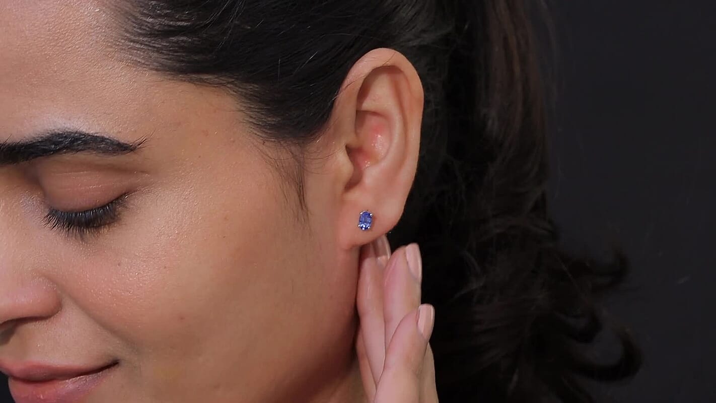 D'Joy Tanzanite 1.00 ctw Solitaire Stud Earrings in Platinum Over Sterling Silver