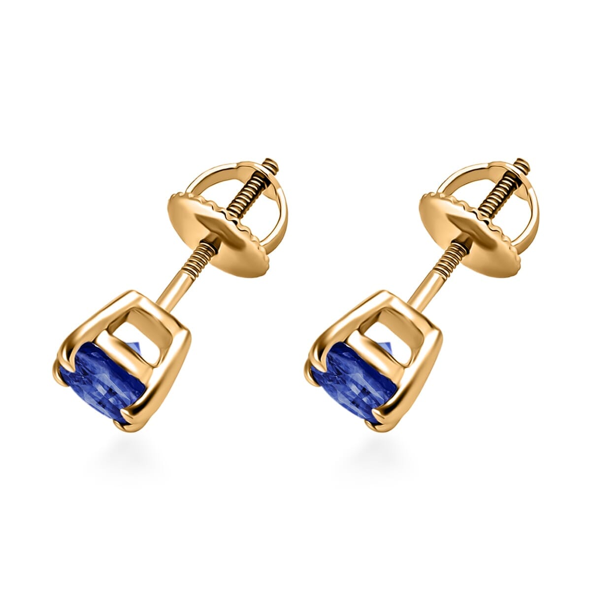 18K Yellow Gold  AAAA   Blue Ceylon Sapphire  Solitaire Stud Push Post Earring ,  Gold Wt. 3 g 1.10 ctw image number 2