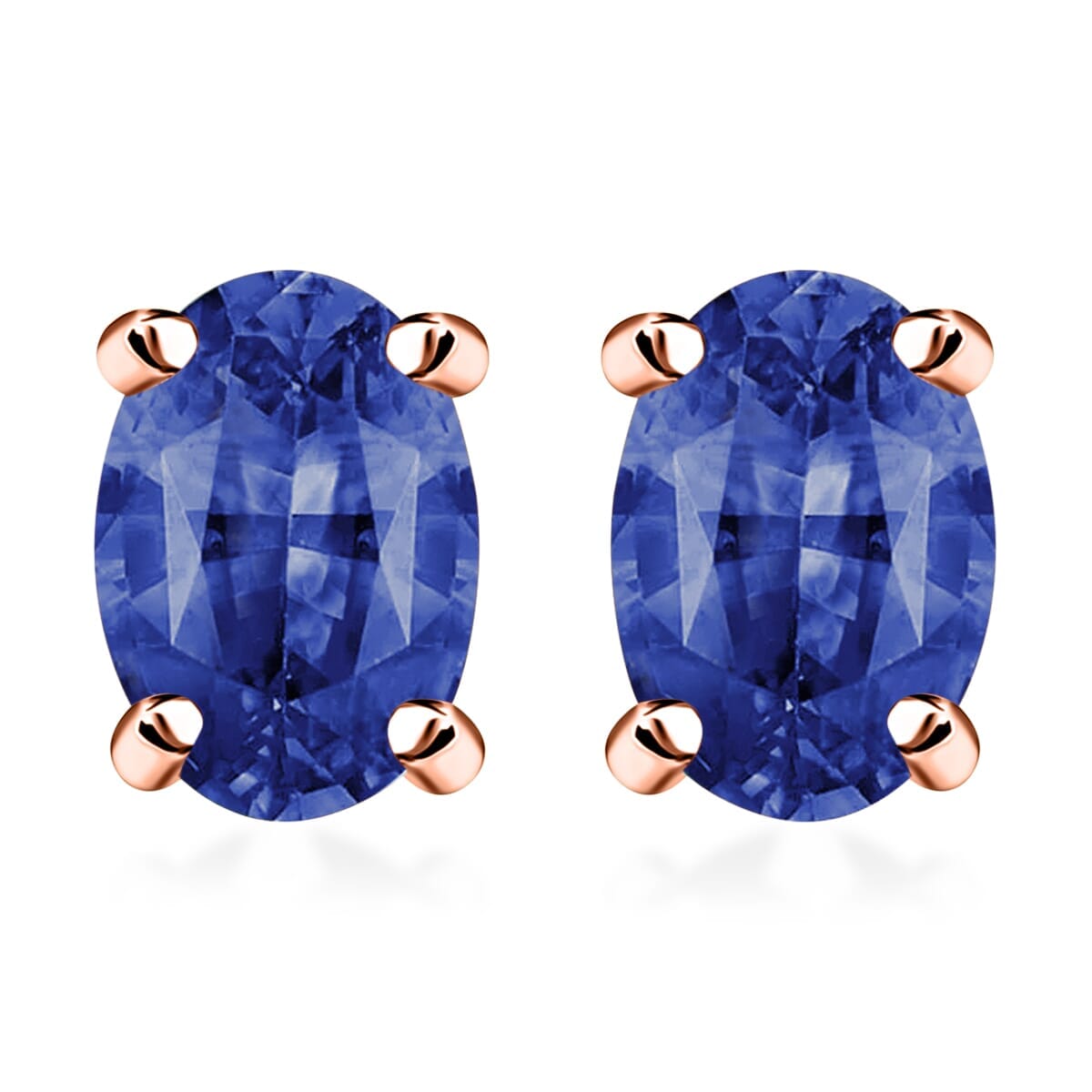 18K Rose Gold  AAAA   Blue Ceylon Sapphire  Solitaire Stud Push Post Earring ,  Gold Wt. 3 g 1.10 ctw image number 0