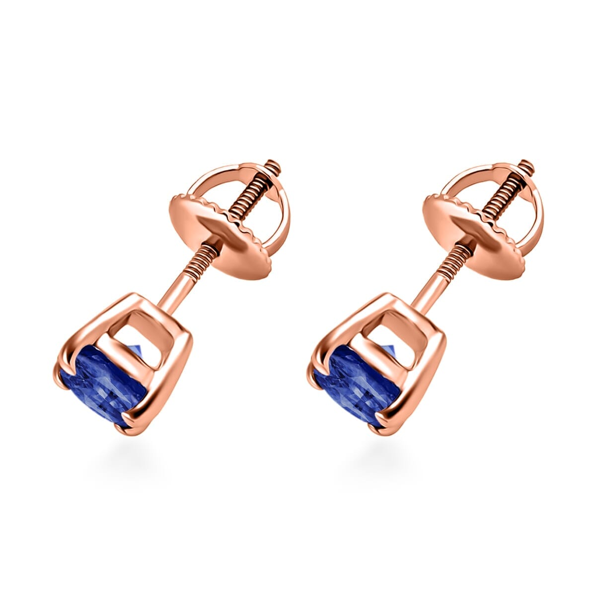 18K Rose Gold  AAAA   Blue Ceylon Sapphire  Solitaire Stud Push Post Earring ,  Gold Wt. 3 g 1.10 ctw image number 2